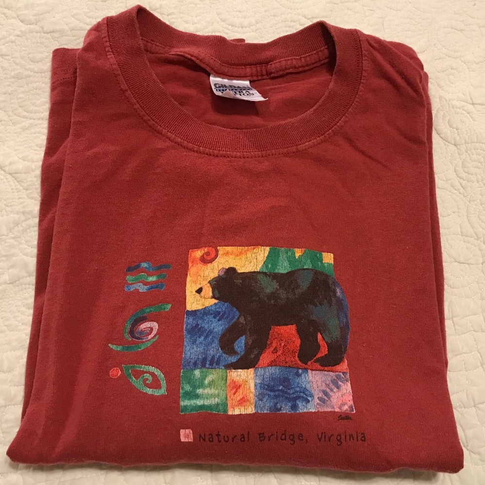 Maroon unisex Natural Bridge, VA short-sleeved t-shirt with bear (2X)